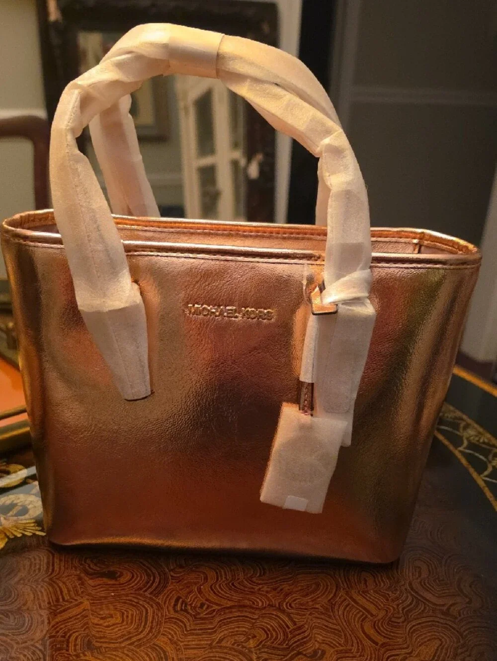 Michael Kors Metallic Rose Gold Leather Tote